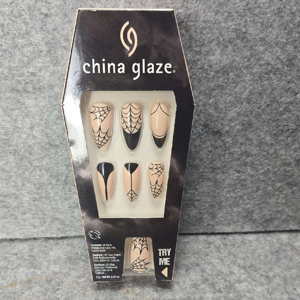 NIB China Glaze Fright Night Spider Web Press-On Nails - Black and Pink
